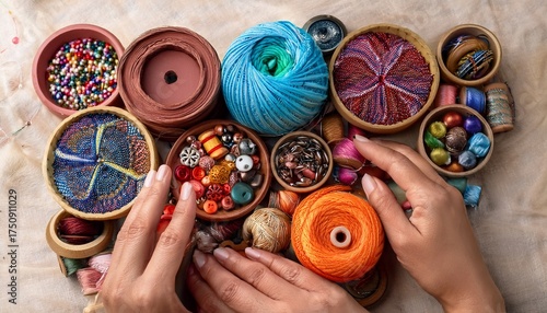 variety of haberdashery colourful accessories and hands
