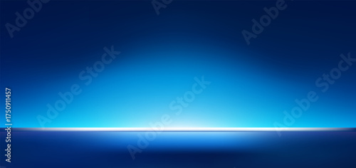 Abstract gradient podium background. Neon, light and dark blue empty 3d studio backdrop. Clean scene for product presentation mockup template. Vector illustration.