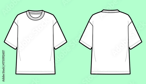 Men’s Oversized Short Sleeve Crew Neck T-Shirt Fashion Flat Sketch (Front and Back View)