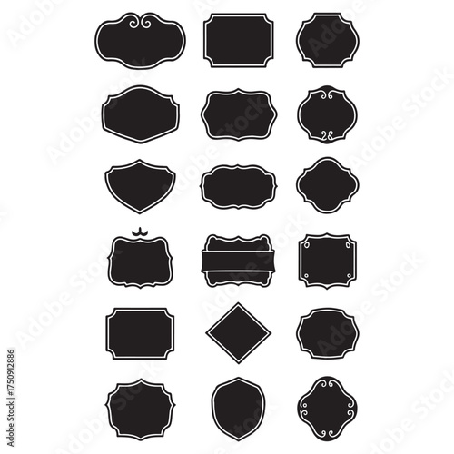 vintage frame shapes, retro outline badge, ornate geometric borders, shield Vector set