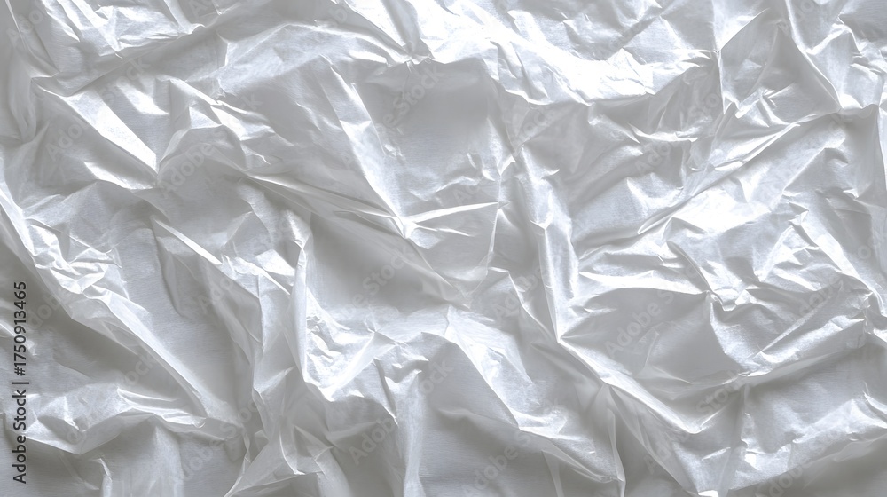 Obraz premium Wrinkled plastic wrap texture on a white background.