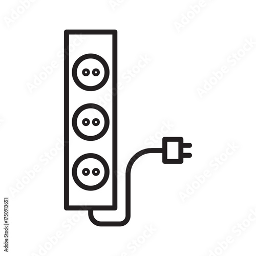 Electric power source socket icon set. Electricity wire cord sign. Electrical symbol element. Vector stock illustration.