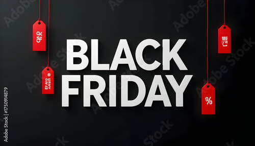 Black Friday Sale Event Banner with Hanging Promotional Tags