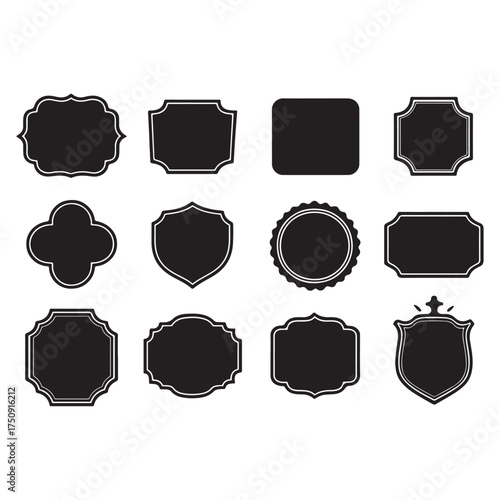 vintage frame shapes, retro outline badge, ornate geometric borders, shield Vector set