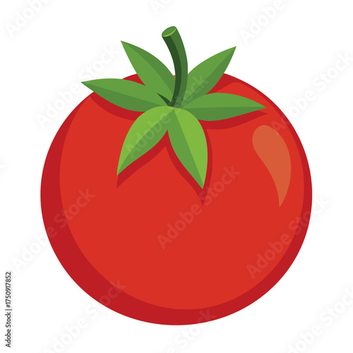 Illustration of a ripe red tomato with green leaves





