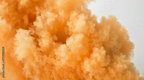 Vibrant Orange Powder Cloud Explosion on a White Background.