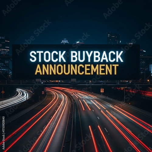 Stock Buyback Announcement Overlooking City Highway at Night.