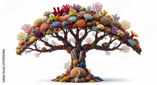 Stunning coral reef tree bursting with vibrant colors, perfect for ocean conservation campaigns and educational resources on marine biodiversity
