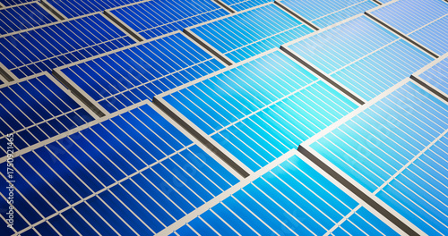 Solar panels placed in series or parallel in the daylight for clean and green energy background