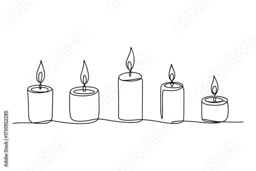 Continuous one line drawing of candle set with burning flames minimalist vector illustration
