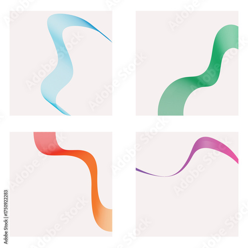 Four abstract flowing colorful wavy lines with subtle textures on a light background