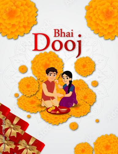 Happy Bhai Dooj Post and Greeting Card. Indian Festival Bhai Dooj Creative Poster Vector Illustration