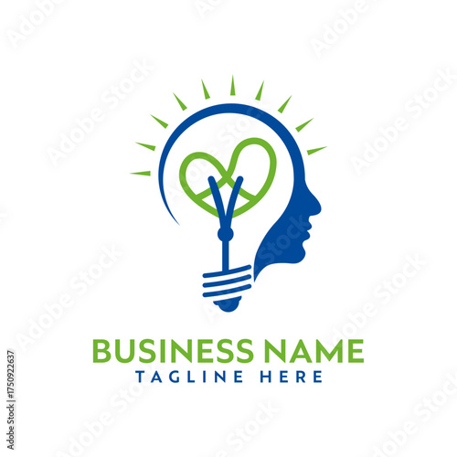 Human Head Lightbulb Heart Idea Love Logo Vectors Illustrations Logo