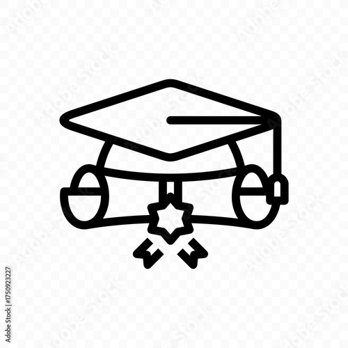 Graduation cap and diploma vector line design