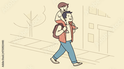 Father and Son Enjoying a Leisurely Walk in the City - Illustrative Lifestyle Scene