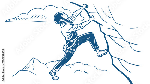 Man Conquering Cliff Edge in Outdoor Adventure Scene