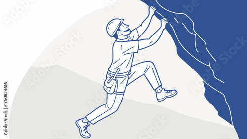 Climber Scaling Rock Face with Determination in Urban Landscape - Illustration