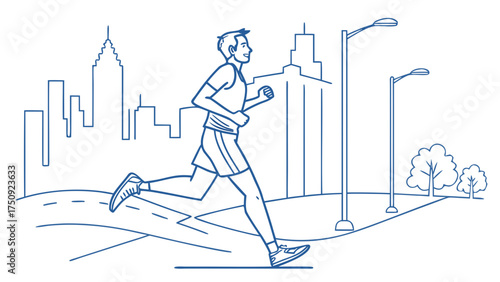 Man Running Through Urban Streets with Determination in Motion Illustration