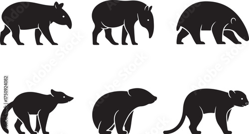 Tapirs and Bear Silhouettes for Logo Design
