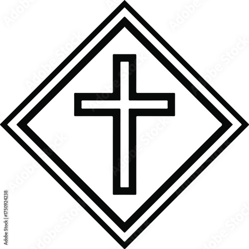 Cross in Diamond Frame illustration,  religious cross silhouette, Jesus Christ Clipart, Christian Cross Design