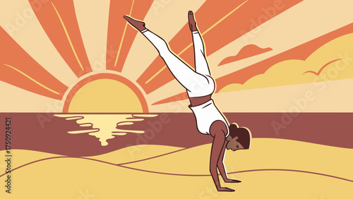 Woman Exercising on Beach at Dawn in a Vibrant Ocean Environment