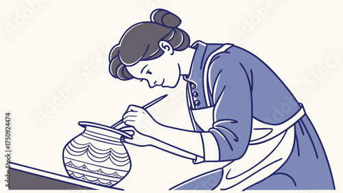 Creative Woman Painting Pottery in Art Studio Lifestyle Illustration