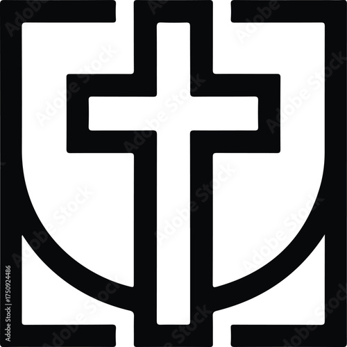 Cross in Square Border illustration,  religious cross silhouette, Jesus Christ Clipart, Christian Cross Design