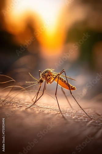 Wallpaper Mural Extreme close-up macro shot of a mosquito perched on human skin in sunlight Torontodigital.ca