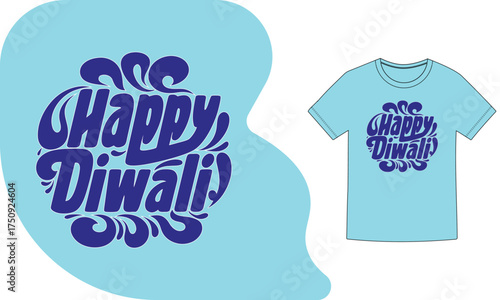 Vector art of happy diwali text design on a tshirt mockup