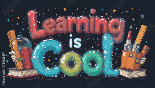 Learning Is Cool Bright Text and Academic Supplies