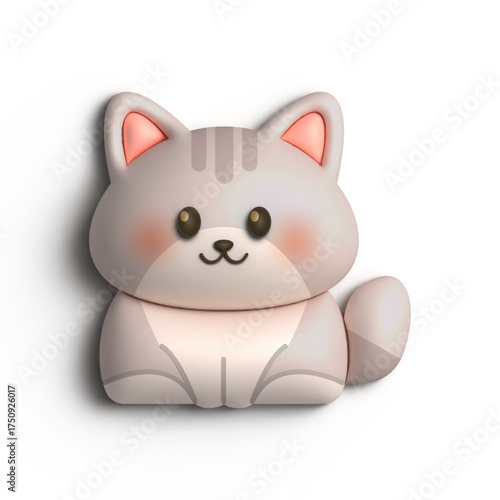3D Cute Cat With Grey Color Motif Illustration Design 