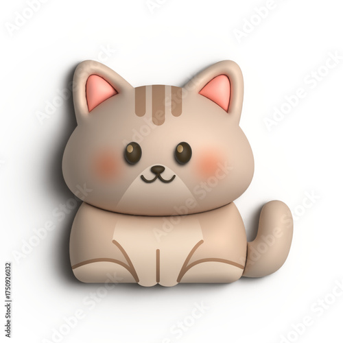 3D Cute Cat With Brown Color Motif Illustration Design 