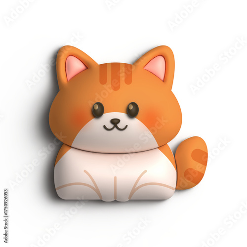 3D Cute Cat With Orange Color Motif Illustration Design 