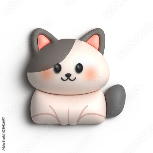 3D Cute Cat With Grey Color Motif Illustration Design 