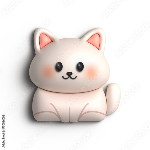 3D Cute Cat With Full White Color Illustration Design 