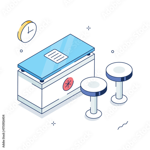 Get this amazing illustration of reception desk in isometric style