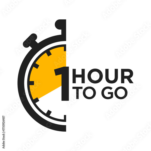 1 hour to go last countdown icon. Countdown remaining time banner. Count timer vector illustration.