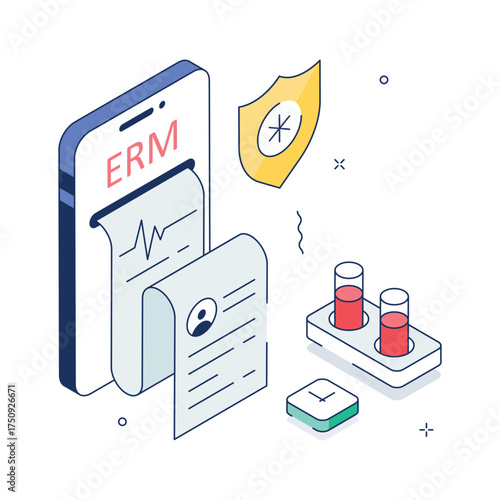 Modern digital health record management isometric illustration.