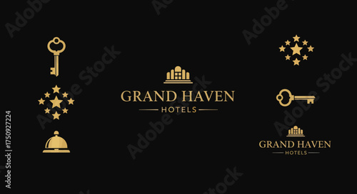 Grand Haven Hotels Logo Collection with Vintage Keys and Stars.