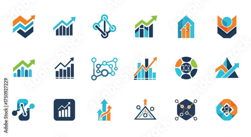 Collection of Vibrant Business Growth and Data Analysis Icons.