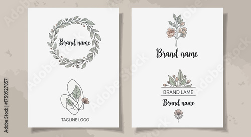 Elegant Brand Identity Designs with Botanical and Abstract Elements.