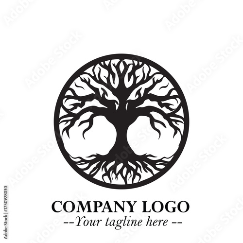 Root of the Tree Logo Symbol in Black and White Minimalist Vector Illustration Design