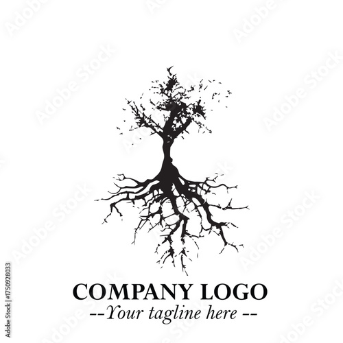 Root of the Tree Logo Symbol in Black and White Minimalist Vector Illustration Design