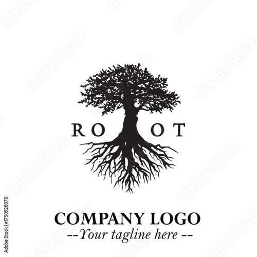 Root of the Tree Logo Symbol in Black and White Minimalist Vector Illustration Design