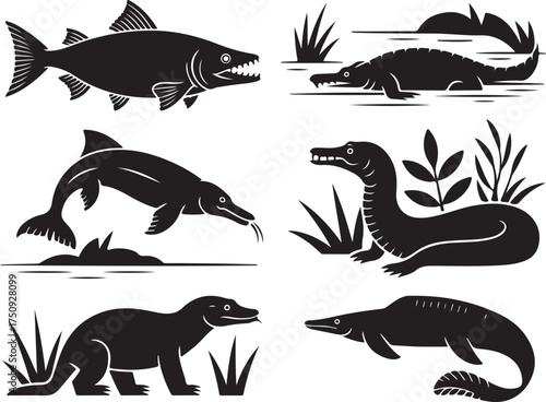 Ancient aquatic predators in monochrome design