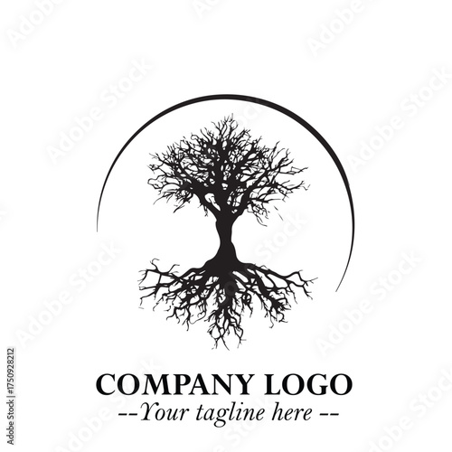 Root of the Tree Logo Symbol in Black and White Minimalist Vector Illustration Design