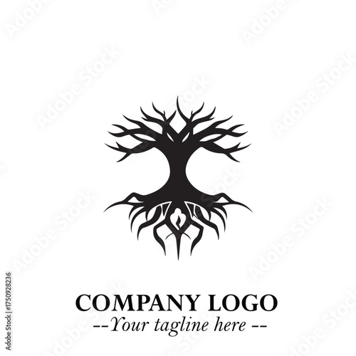 Root of the Tree Logo Symbol in Black and White Minimalist Vector Illustration Design