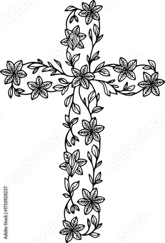  Floral Vine Ornate Cross illustration, Jesus Christ cross silhouette, crucifix Clipart, Christian Cross Design
