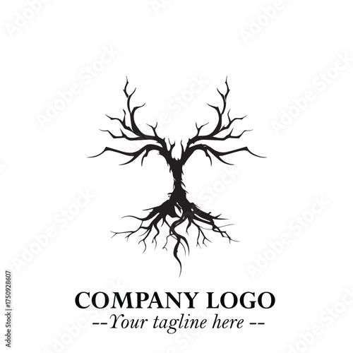 Root of the Tree Logo Symbol in Black and White Minimalist Vector Illustration Design