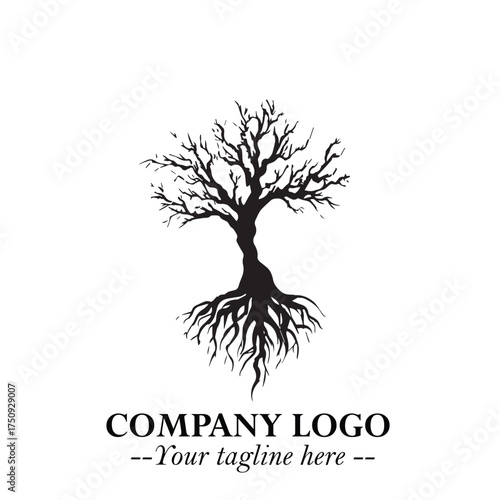 Root of the Tree Logo Symbol in Black and White Minimalist Vector Illustration Design